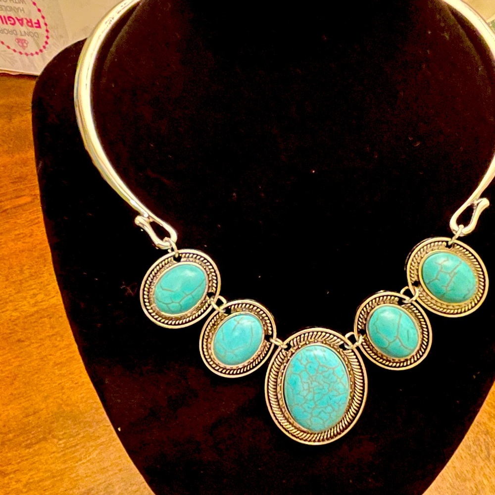 Blue copper stone silver Necklace